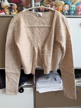 Aritzia Wilfred Beige Cropped Button-Front Wool Cardigan